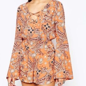 Abercrombie Fitch Orange Floral Lace Front Romper